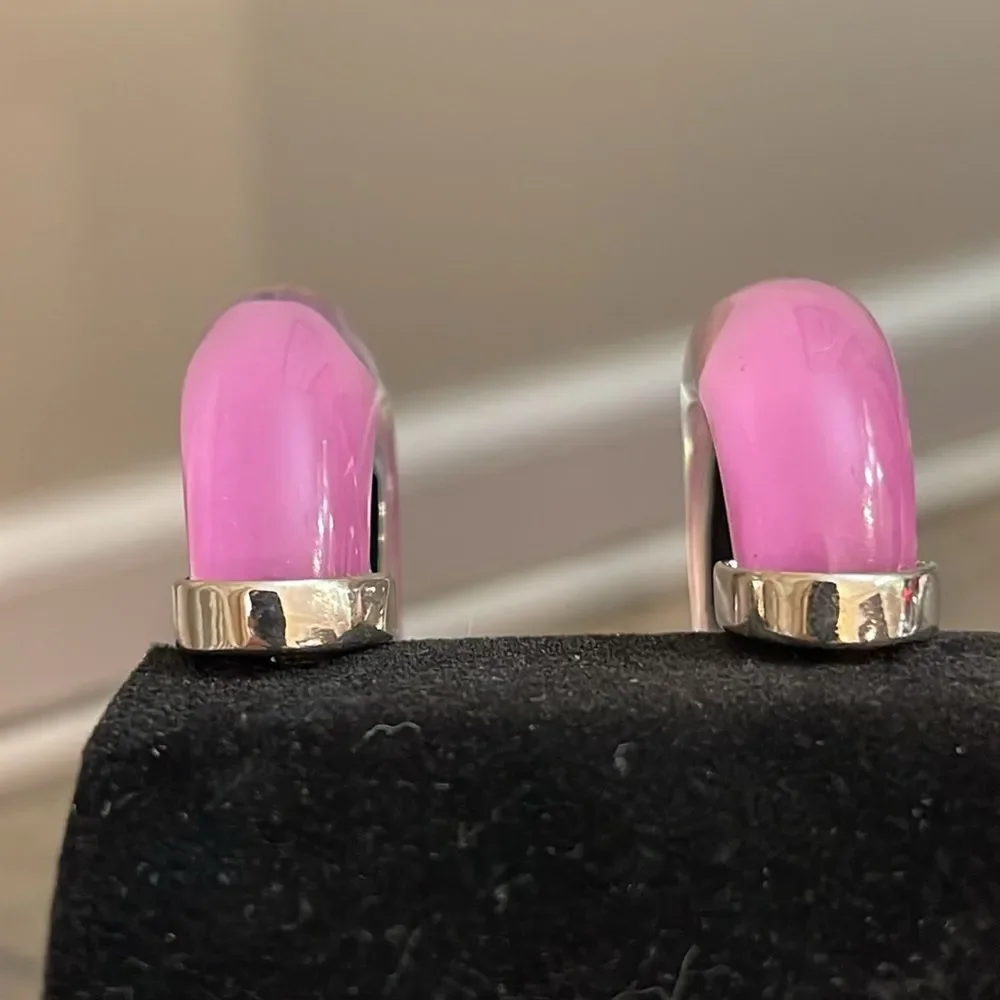 Anthropologie Chunky Resin Hoop Earrings Chic Silver-tone & Purple Lucite Hoop